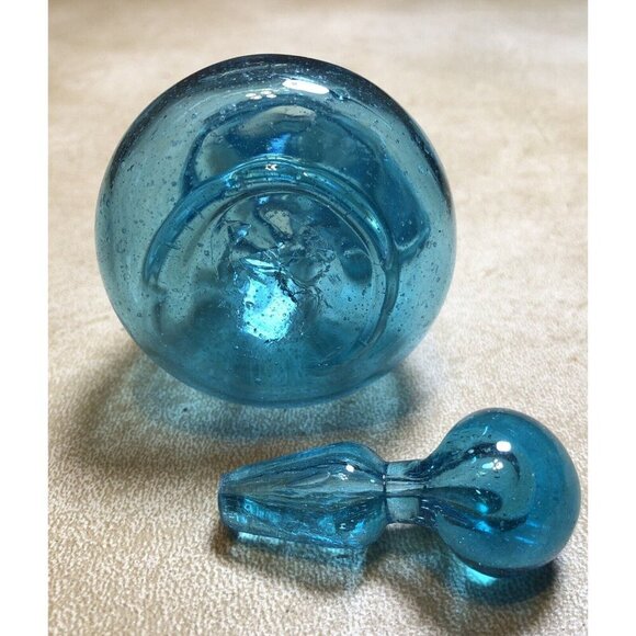 Aqua Glass Hand Blown Vinegar Cruet with Stopper Vintage - Picture 5 of 8